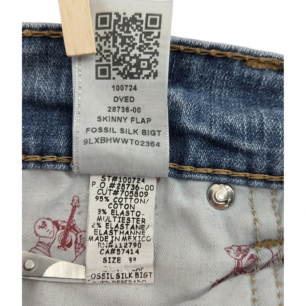 True Religion Skinny Fossil Silk Big T Jeans in Desperado Ride W/ Flaps Men's 33
